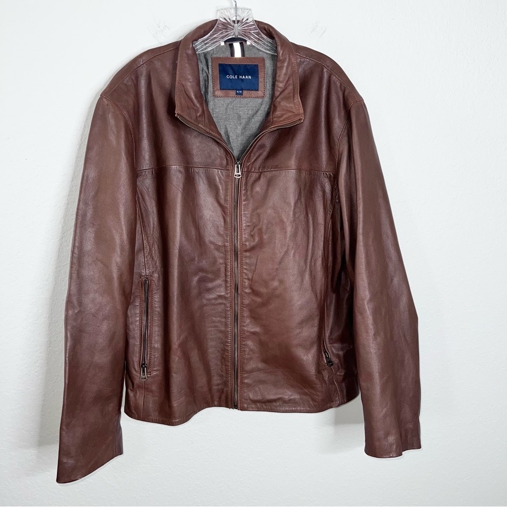 Cole Haan Leather Jacket Men’s XL Brown Zip Up